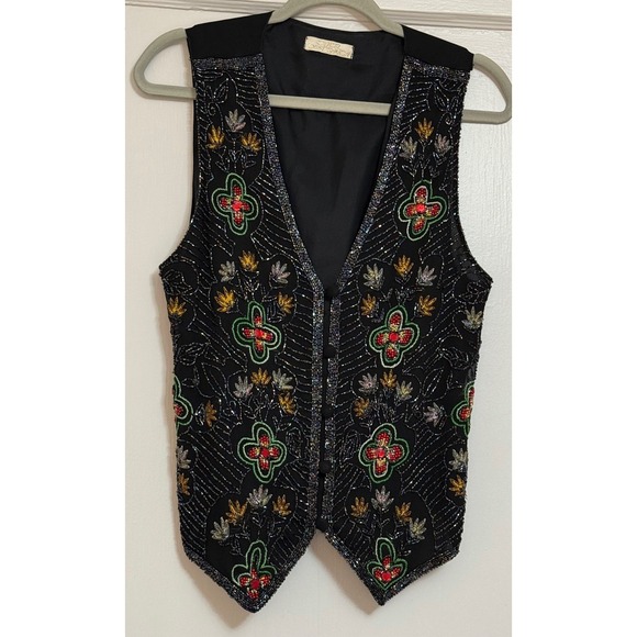 Other Destination Jackets & Blazers - VINTAGE Y2K OTHER DESTINATION SILK BEADED FLORAL VEST WOMENS LARGE